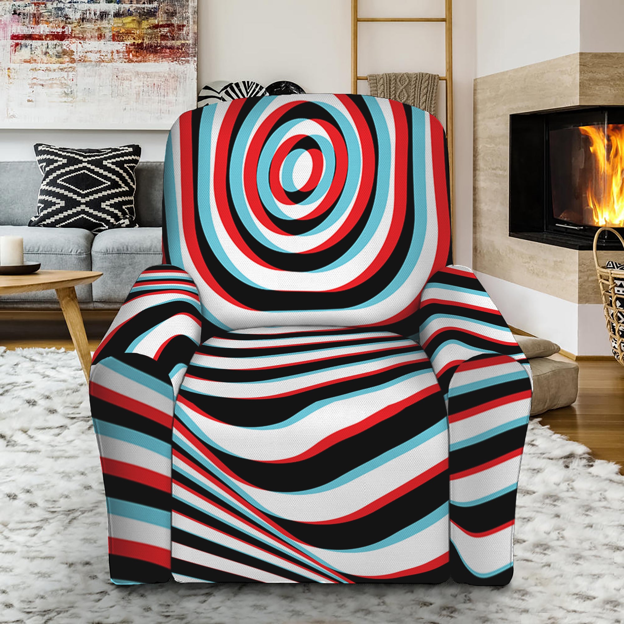 Anaglyph Optical Illusion Print Recliner Slipcover