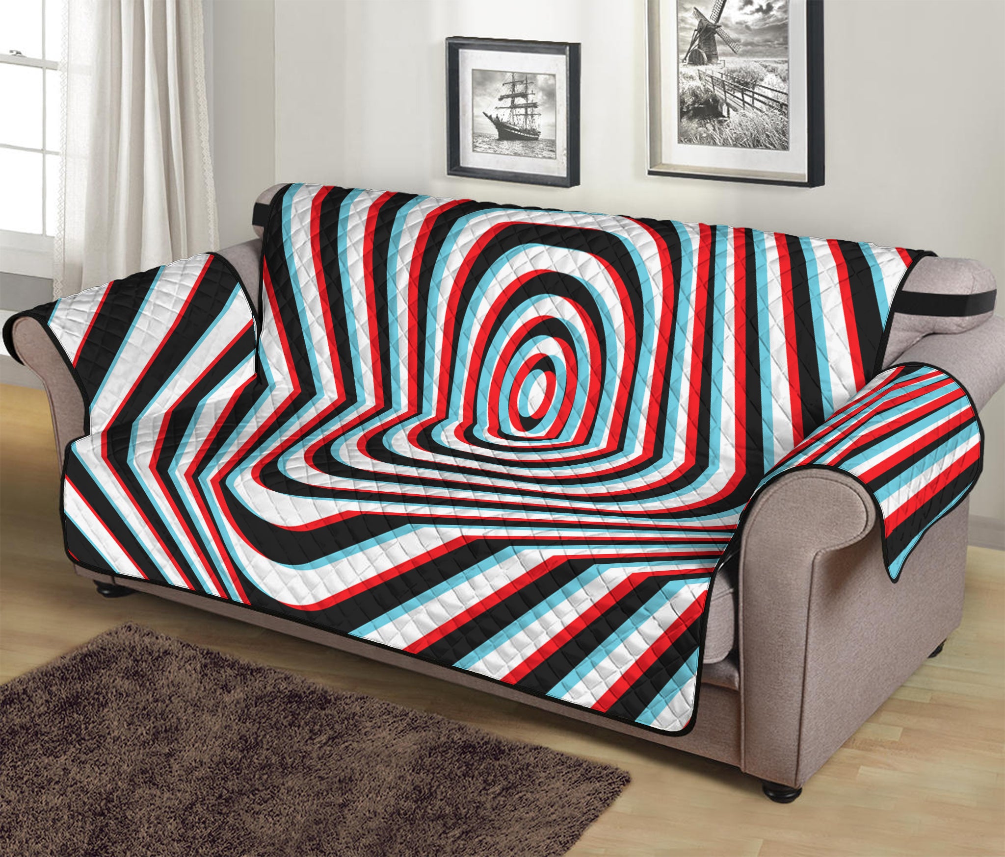 Anaglyph Optical Illusion Print Sofa Protector