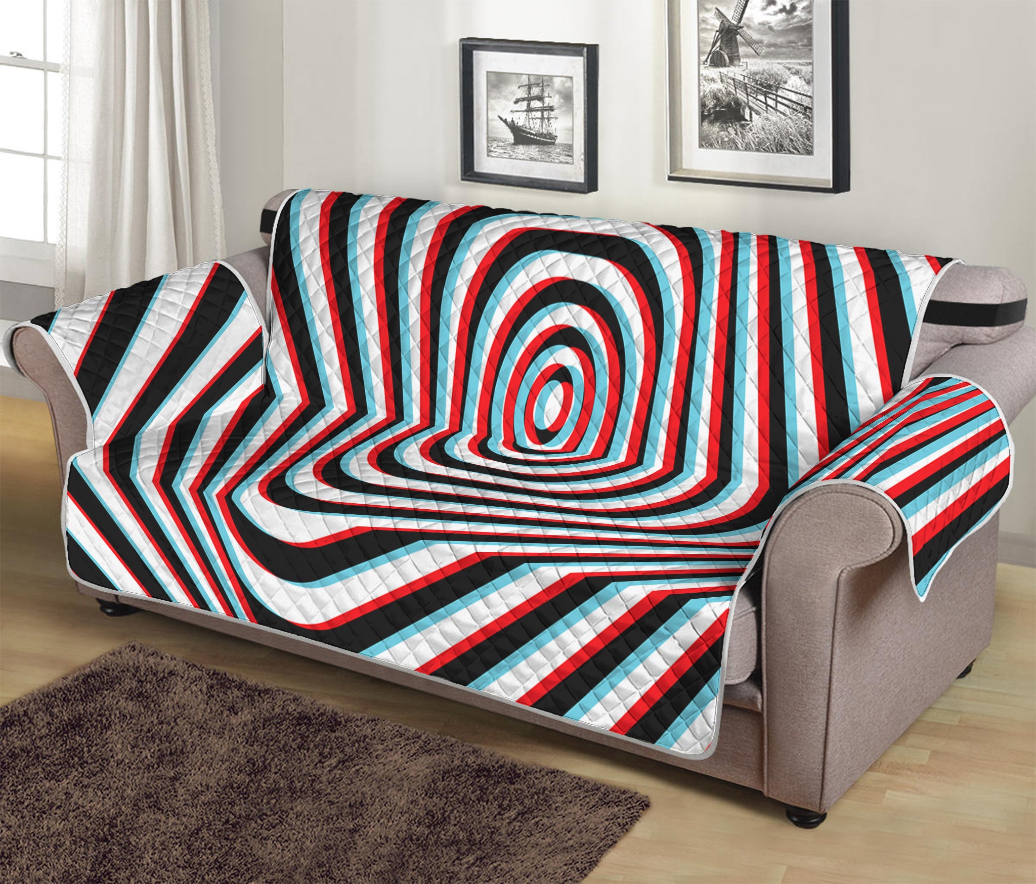 Anaglyph Optical Illusion Print Sofa Protector