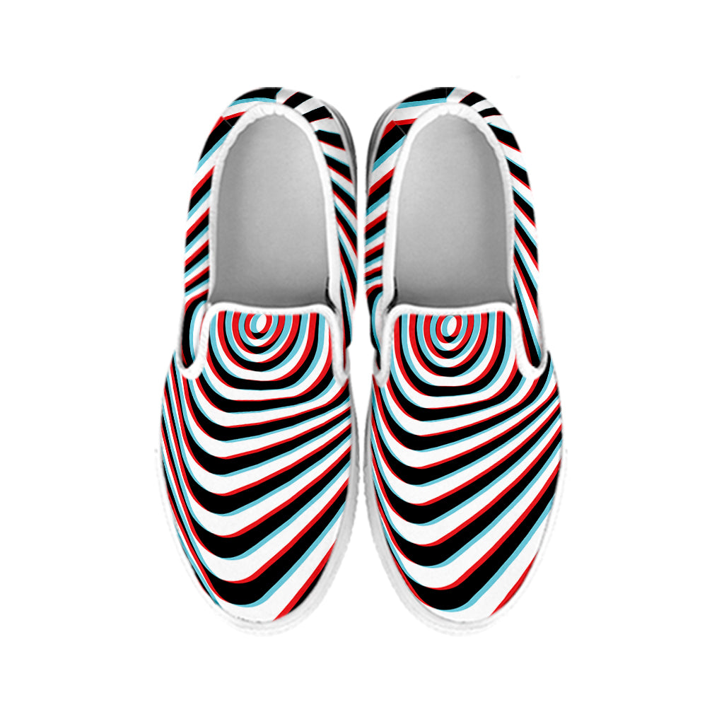Anaglyph Optical Illusion Print White Slip On Shoes