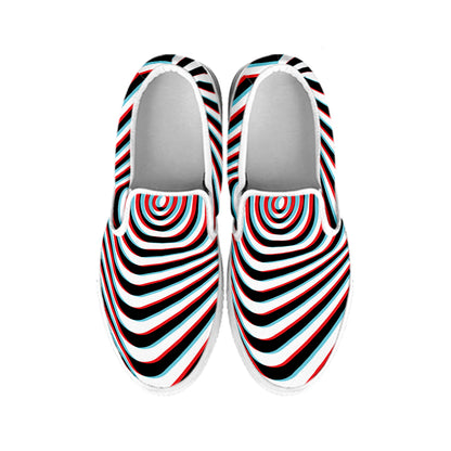 Anaglyph Optical Illusion Print White Slip On Shoes