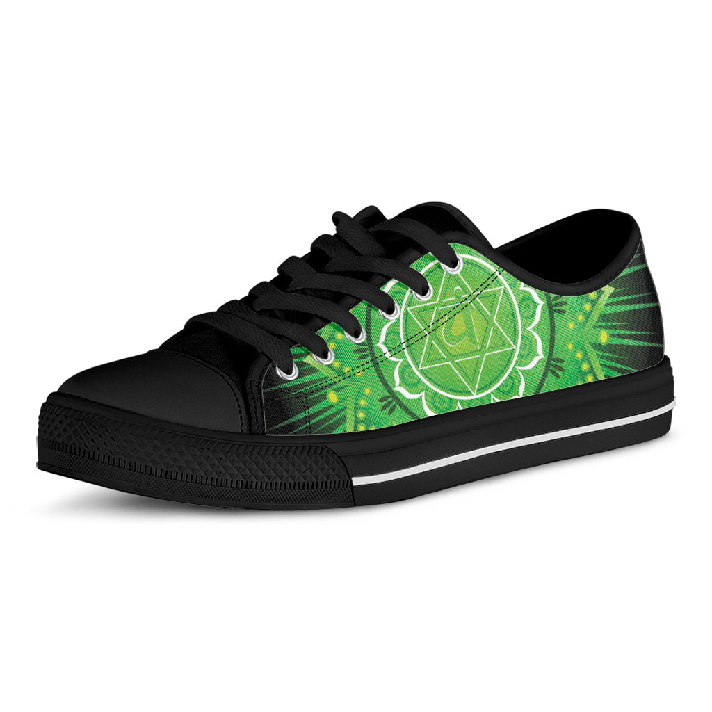 Anahata Chakra Mandala Print Black Low Top Shoes 