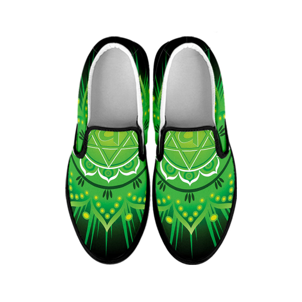 Anahata Chakra Mandala Print Black Slip On Shoes