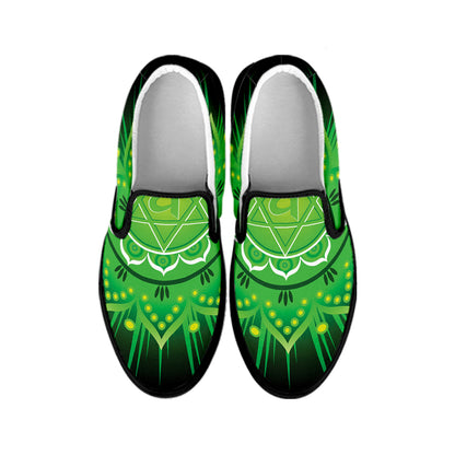 Anahata Chakra Mandala Print Black Slip On Shoes