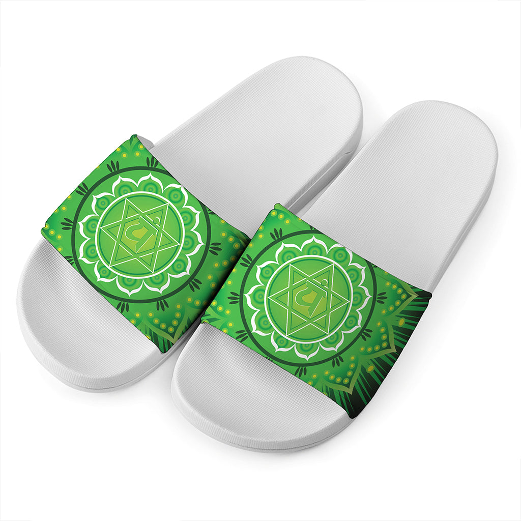 Anahata Chakra Mandala Print White Slide Sandals