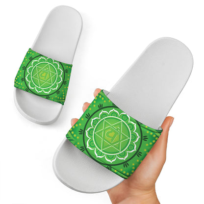 Anahata Chakra Mandala Print White Slide Sandals