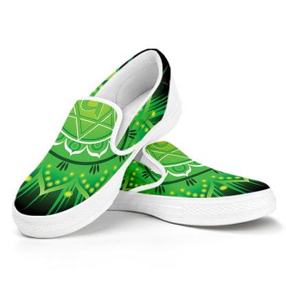 Anahata Chakra Mandala Print White Slip On Shoes
