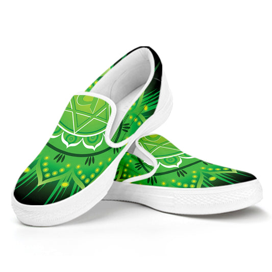 Anahata Chakra Mandala Print White Slip On Shoes