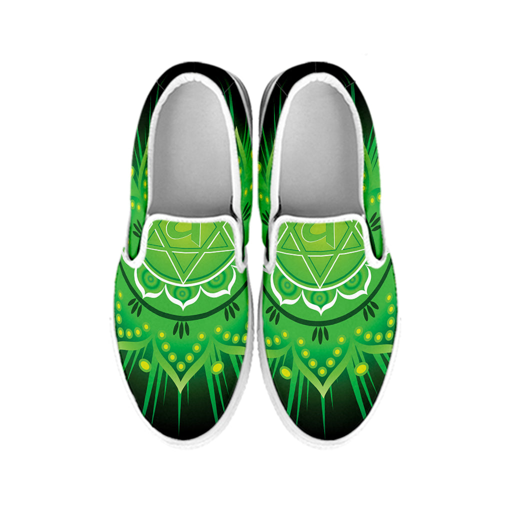 Anahata Chakra Mandala Print White Slip On Shoes