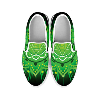 Anahata Chakra Mandala Print White Slip On Shoes