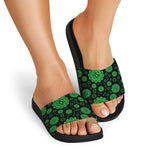 Anahata Chakra Pattern Print Black Slide Sandals
