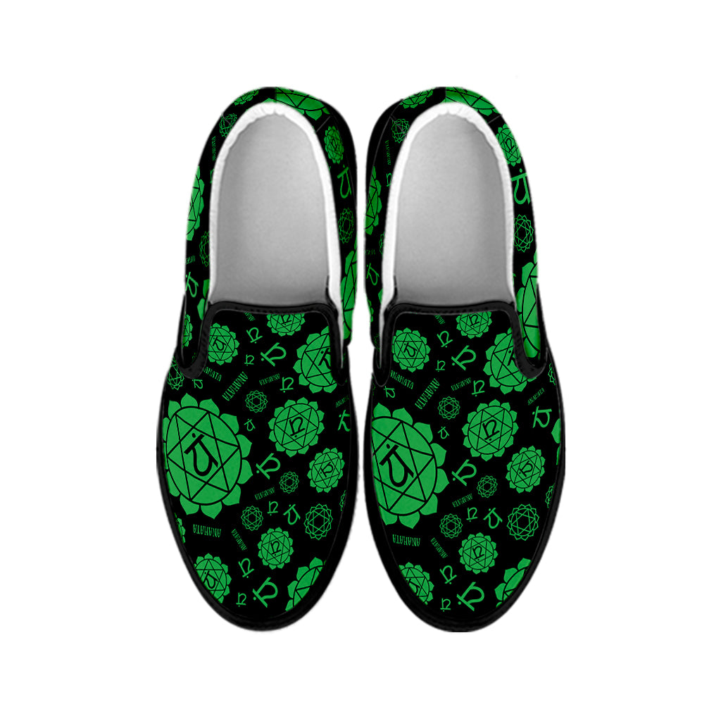 Anahata Chakra Pattern Print Black Slip On Shoes