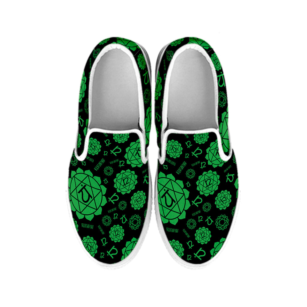 Anahata Chakra Pattern Print White Slip On Shoes