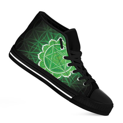 Anahata Chakra Spiritual Print Black High Top Shoes