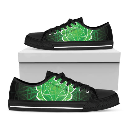 Anahata Chakra Spiritual Print Black Low Top Shoes 