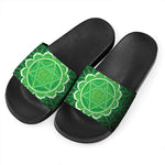 Anahata Chakra Spiritual Print Black Slide Sandals
