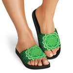 Anahata Chakra Spiritual Print Black Slide Sandals