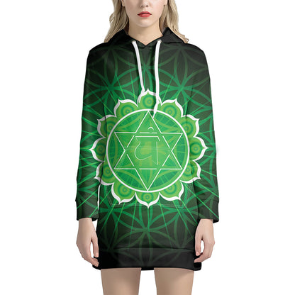 Anahata Chakra Spiritual Print Pullover Hoodie Dress