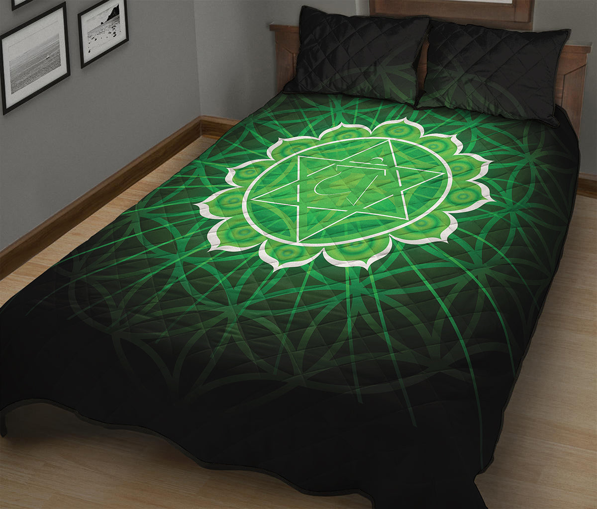 Anahata Chakra Spiritual Print Quilt Bed Set