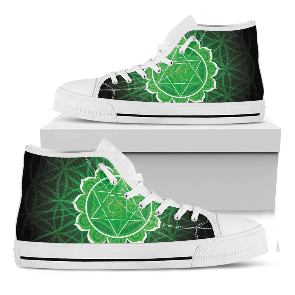 Anahata Chakra Spiritual Print White High Top Shoes