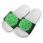 Anahata Chakra Spiritual Print White Slide Sandals