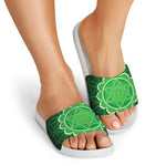 Anahata Chakra Spiritual Print White Slide Sandals