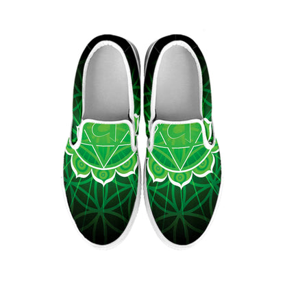 Anahata Chakra Spiritual Print White Slip On Shoes