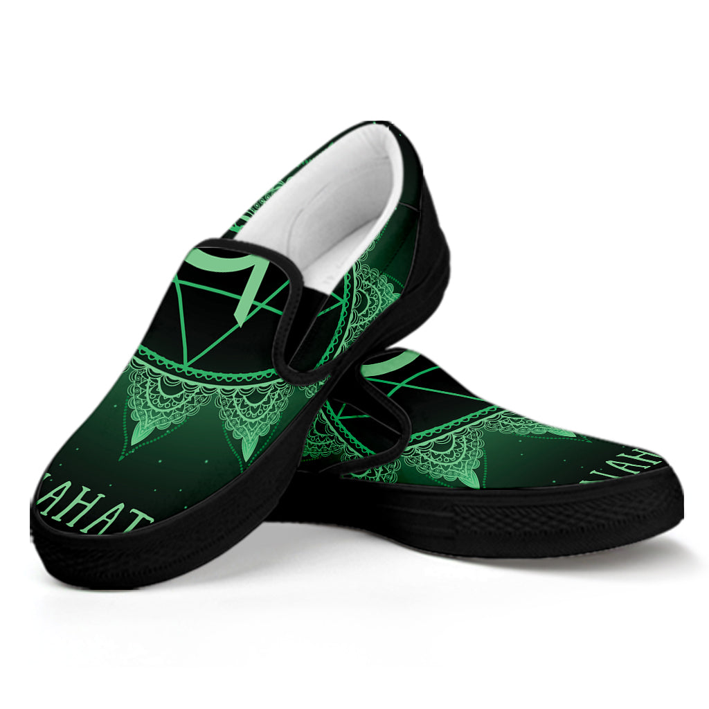 Anahata Chakra Symbol Print Black Slip On Shoes