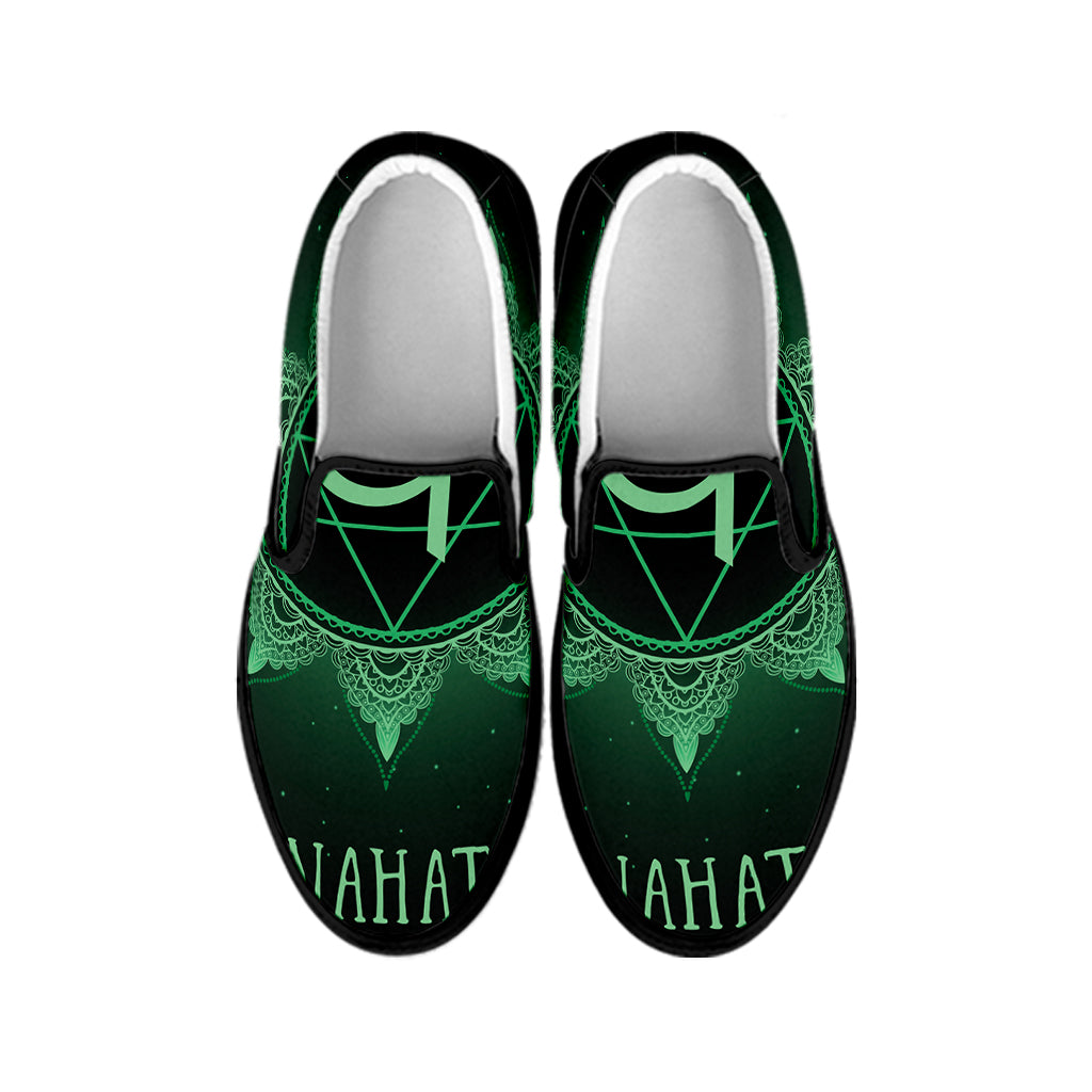 Anahata Chakra Symbol Print Black Slip On Shoes