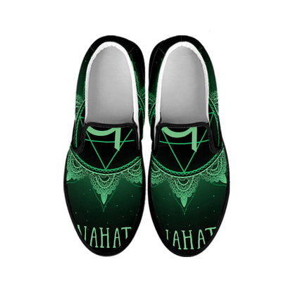 Anahata Chakra Symbol Print Black Slip On Shoes