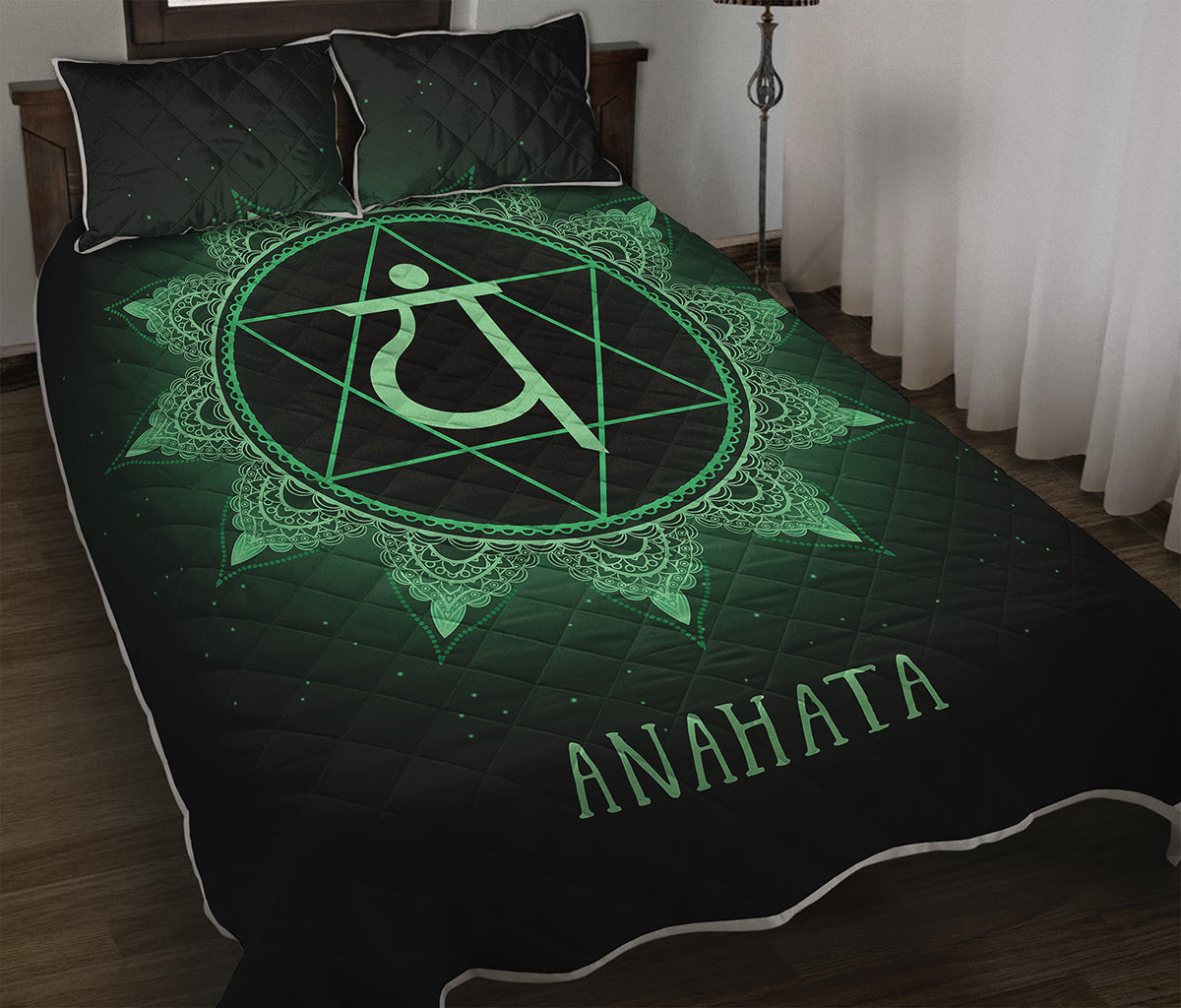 Anahata Chakra Symbol Print Quilt Bed Set