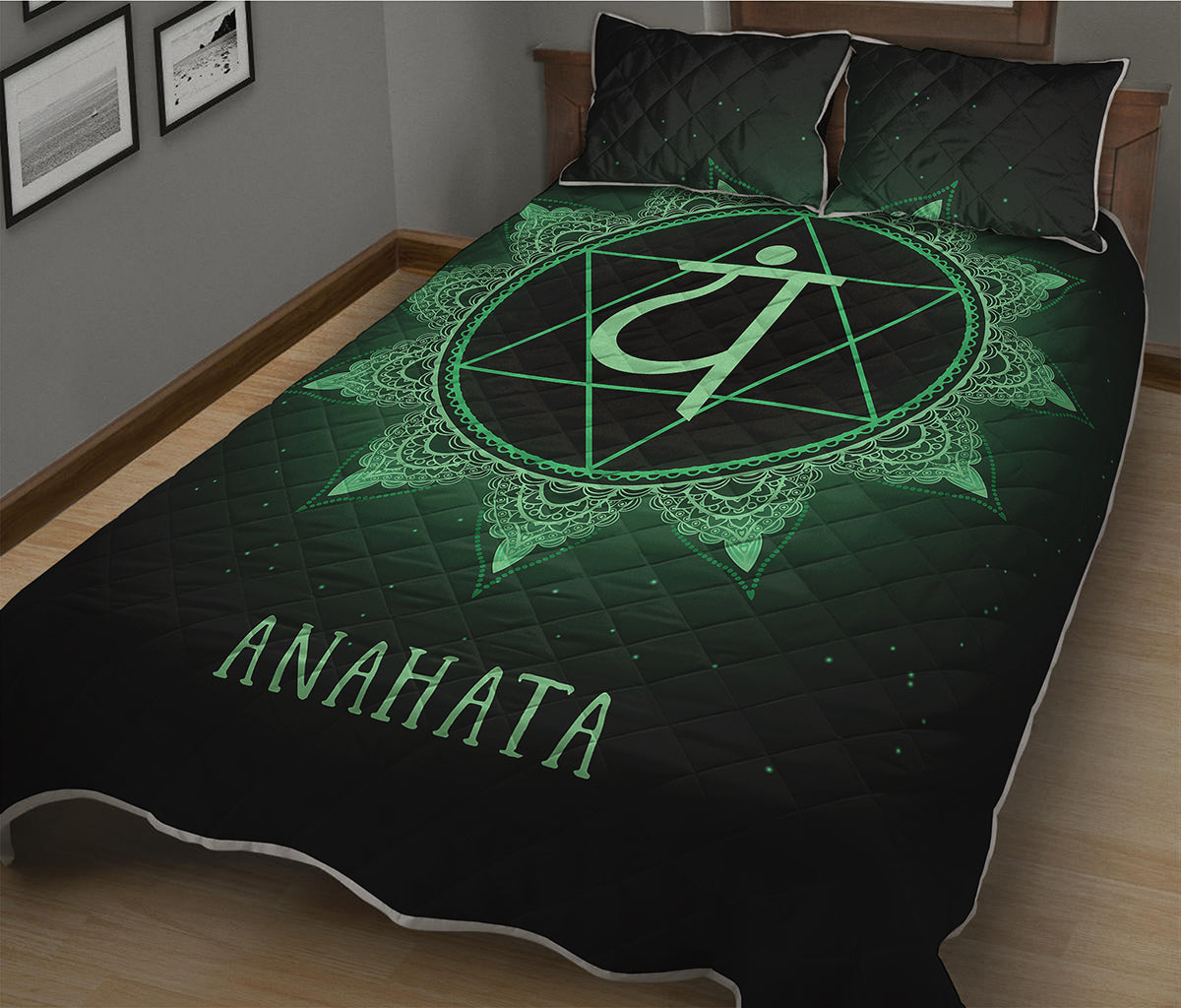Anahata Chakra Symbol Print Quilt Bed Set