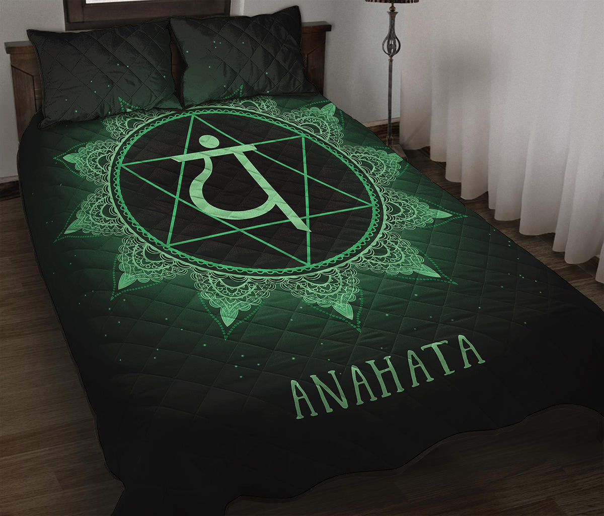 Anahata Chakra Symbol Print Quilt Bed Set
