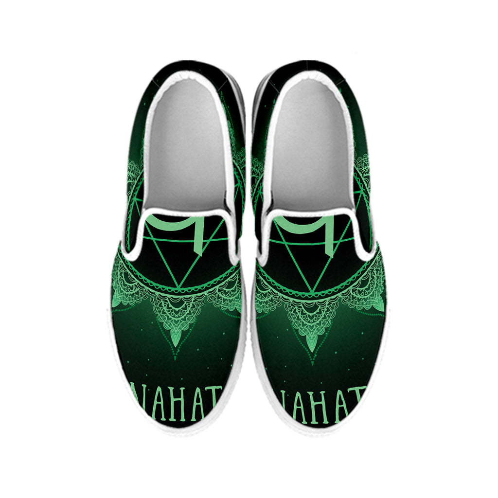 Anahata Chakra Symbol Print White Slip On Shoes