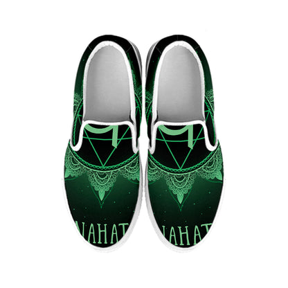 Anahata Chakra Symbol Print White Slip On Shoes