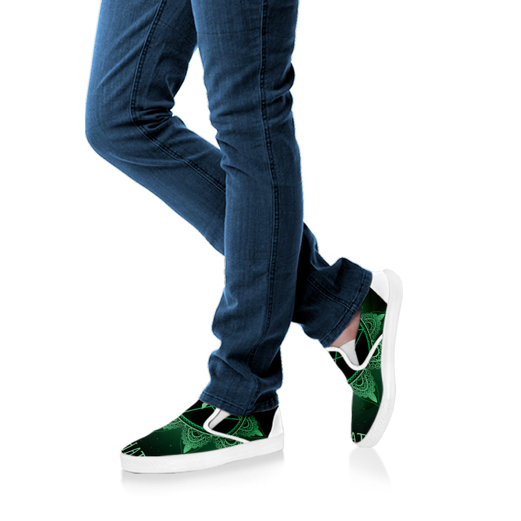 Anahata Chakra Symbol Print White Slip On Shoes