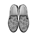Ancient Aztec Tribal Pattern Print Black Slip On Shoes
