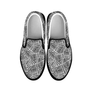 Ancient Aztec Tribal Pattern Print Black Slip On Shoes
