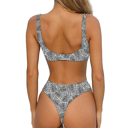 Ancient Aztec Tribal Pattern Print Front Bow Tie Bikini