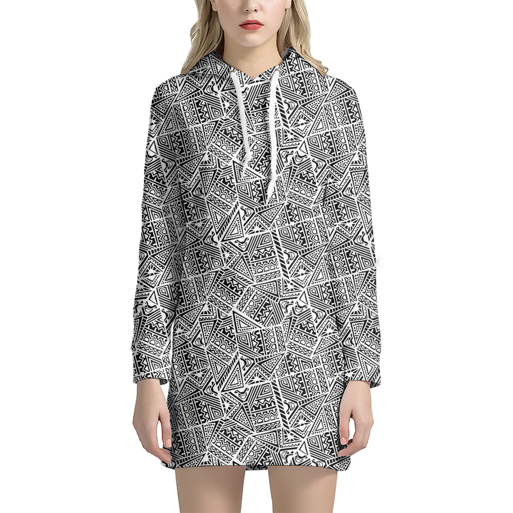 Ancient Aztec Tribal Pattern Print Hoodie Dress