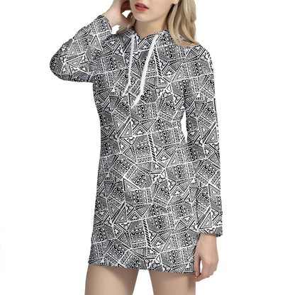 Ancient Aztec Tribal Pattern Print Hoodie Dress