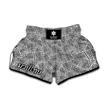 Ancient Aztec Tribal Pattern Print Muay Thai Boxing Shorts