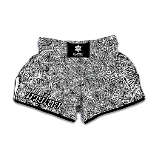 Ancient Aztec Tribal Pattern Print Muay Thai Boxing Shorts