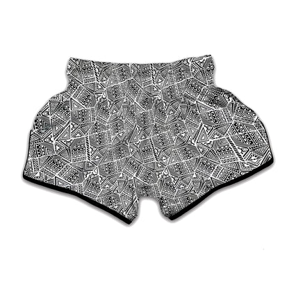Ancient Aztec Tribal Pattern Print Muay Thai Boxing Shorts