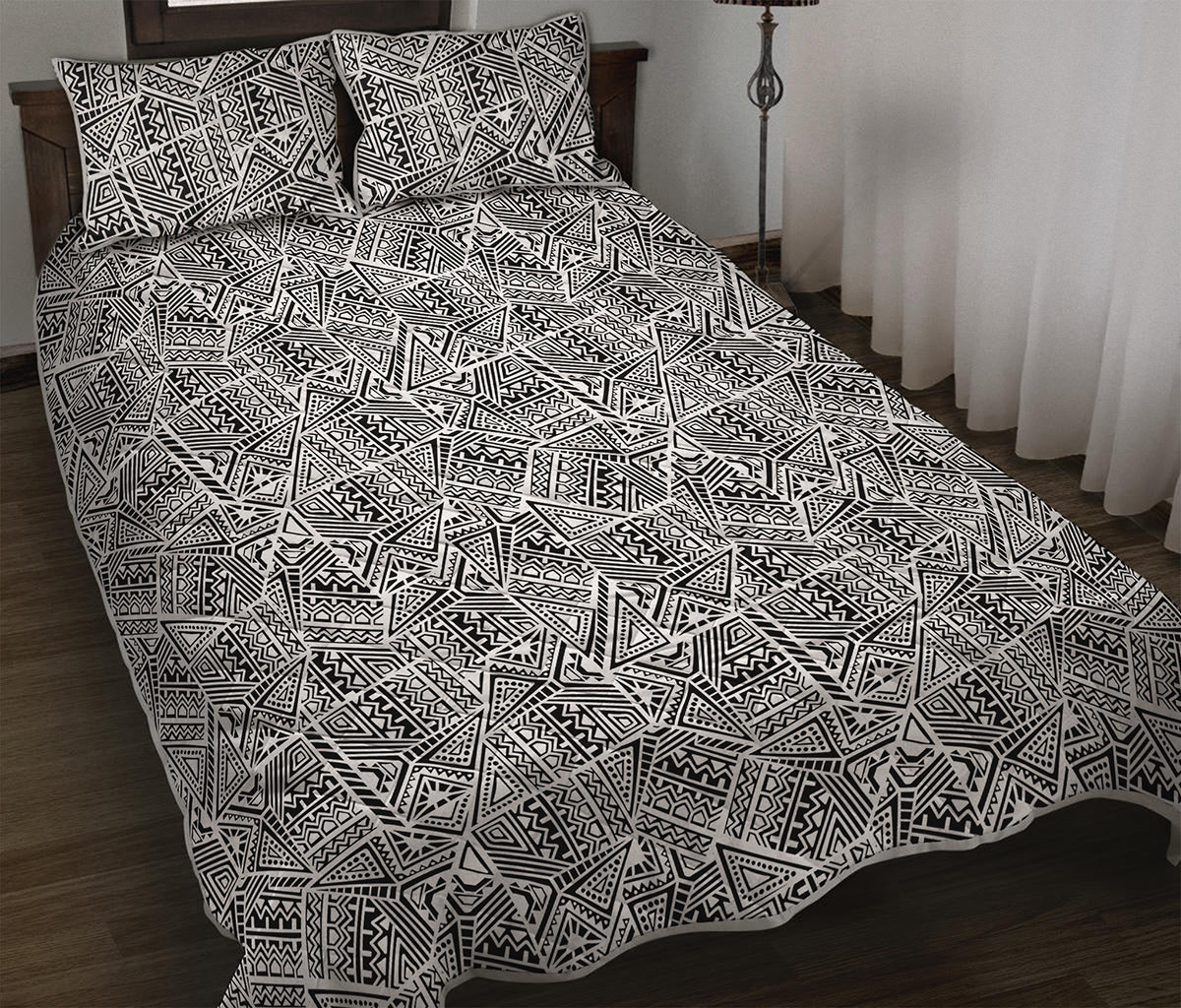 Ancient Aztec Tribal Pattern Print Quilt Bed Set