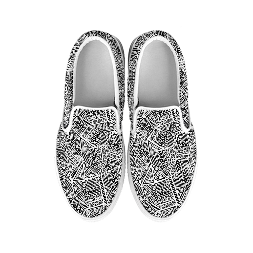 Ancient Aztec Tribal Pattern Print White Slip On Shoes