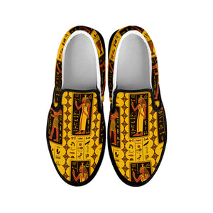 Ancient Egypt Pattern Print Black Slip On Shoes