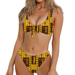 Ancient Egypt Pattern Print Front Bow Tie Bikini