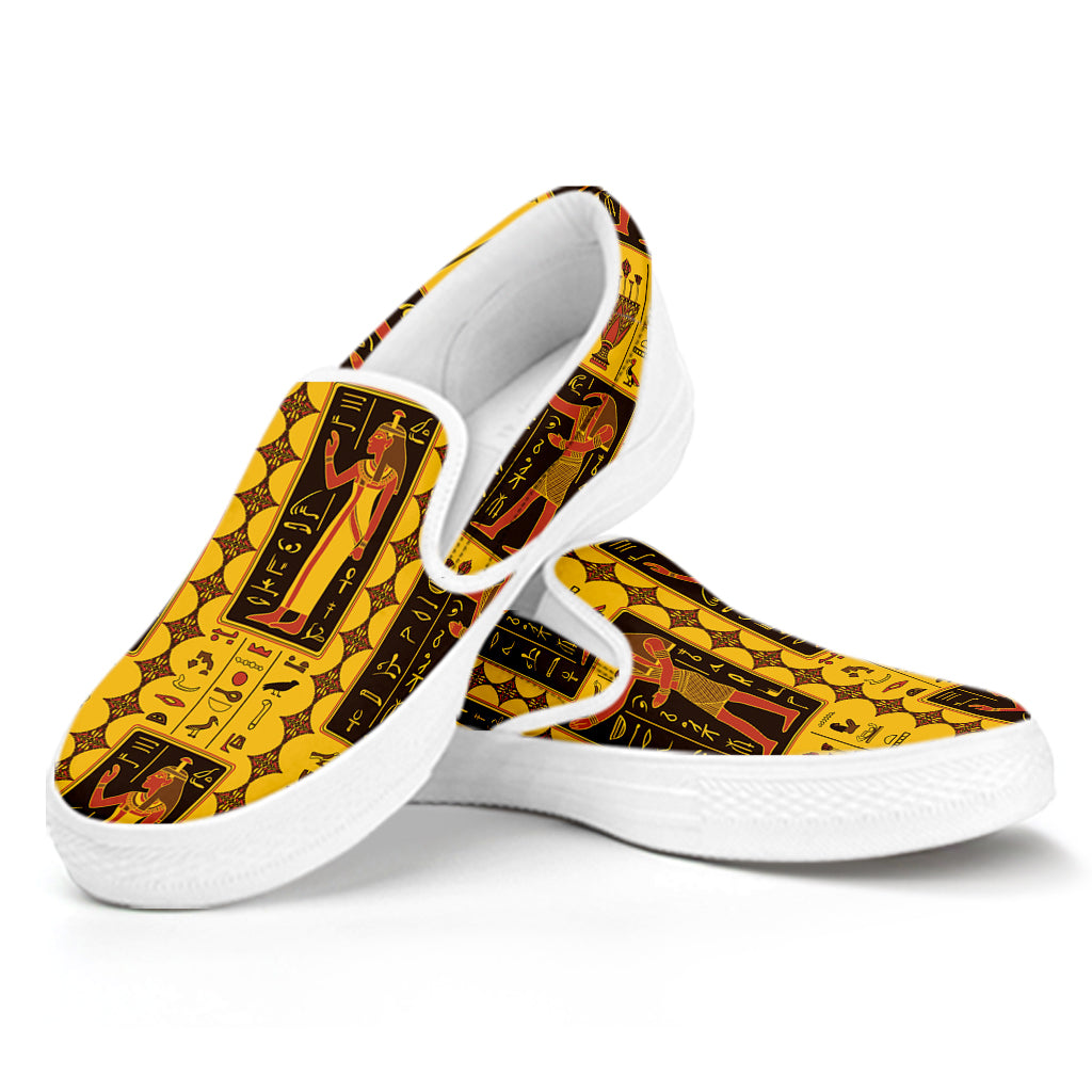 Ancient Egypt Pattern Print White Slip On Shoes