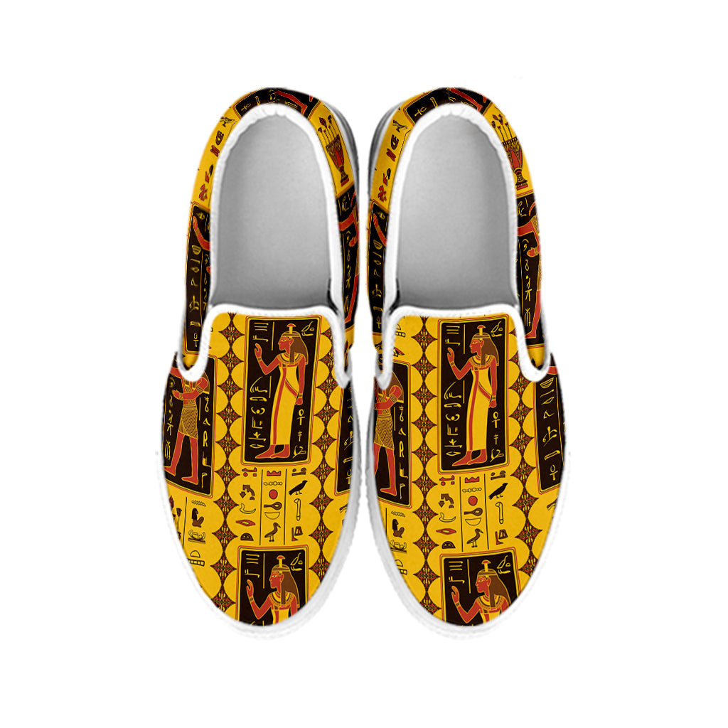 Ancient Egypt Pattern Print White Slip On Shoes